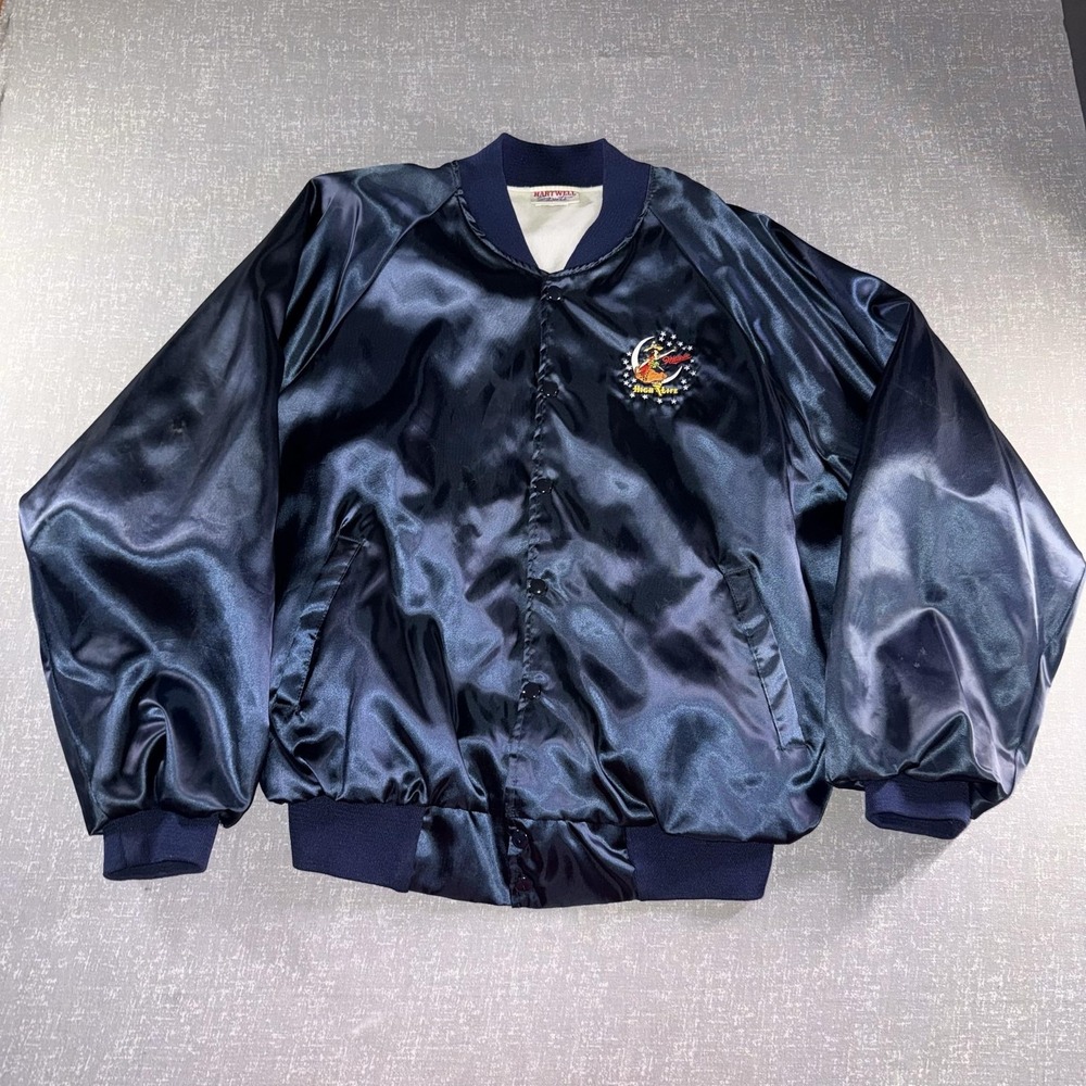 Vintage Hartwell Sports Jacket Mens Large Blue Satin Miller High Life Bomber USA